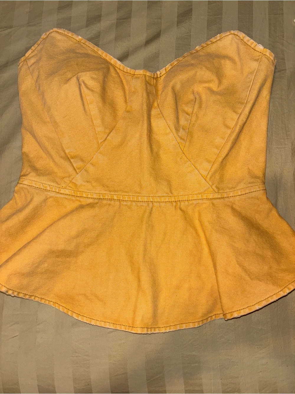 AFRM Merida Princess Peplum Top Denim Corset Bustier Mustard Yellow Gold Size S